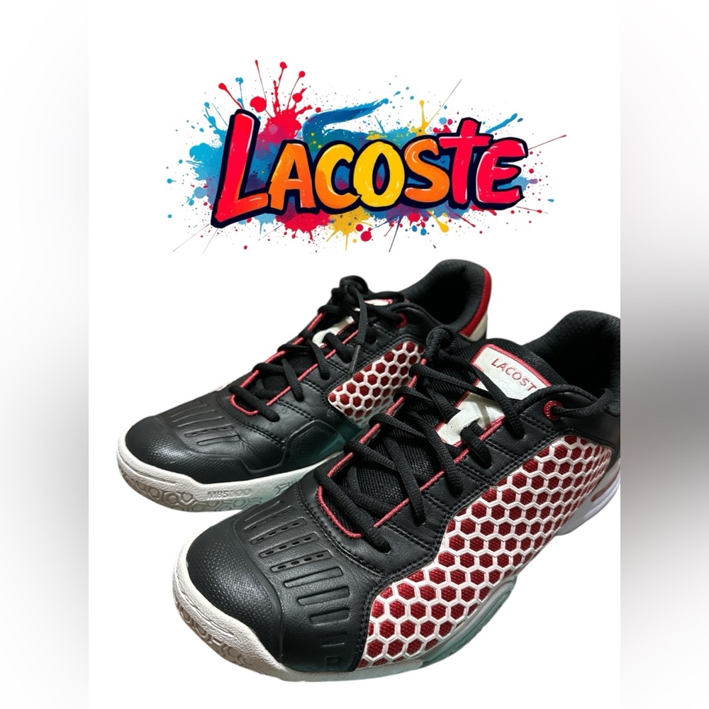 193. Lacoste 🐊 Black and Red Sneakers Sporty Design